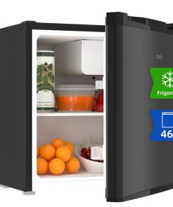 CHIQ Minibar capacidad 46L, Compresor incorporada, Botellero y Compartimiento Congelador, Control de Temperatura regulable, Bajo Nivel de ruido, Puerta Reversible, Color Negro