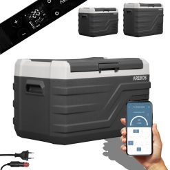 Arebos Nevera con compresor de 26 litros | congelador eléctrico con aplicación y control inteligente | congelador móvil con puerto USB | hasta -20 °C | 12/24 V 230 V | para coche, camión, camping,